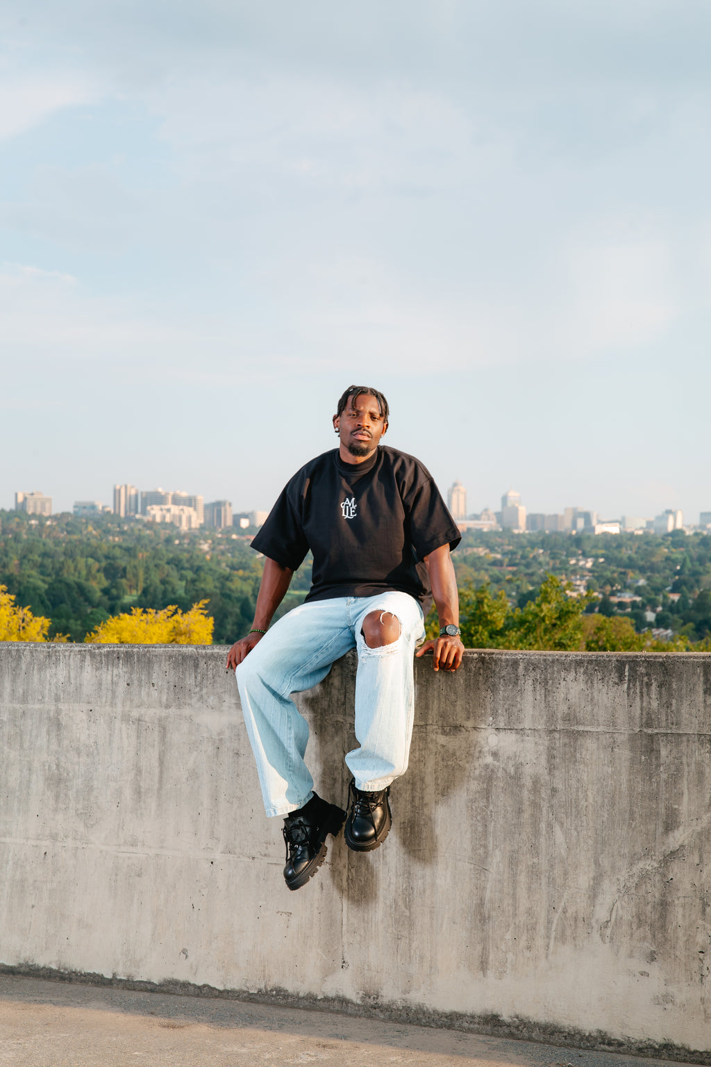 AMALUNE| Black Oversized Box Tee