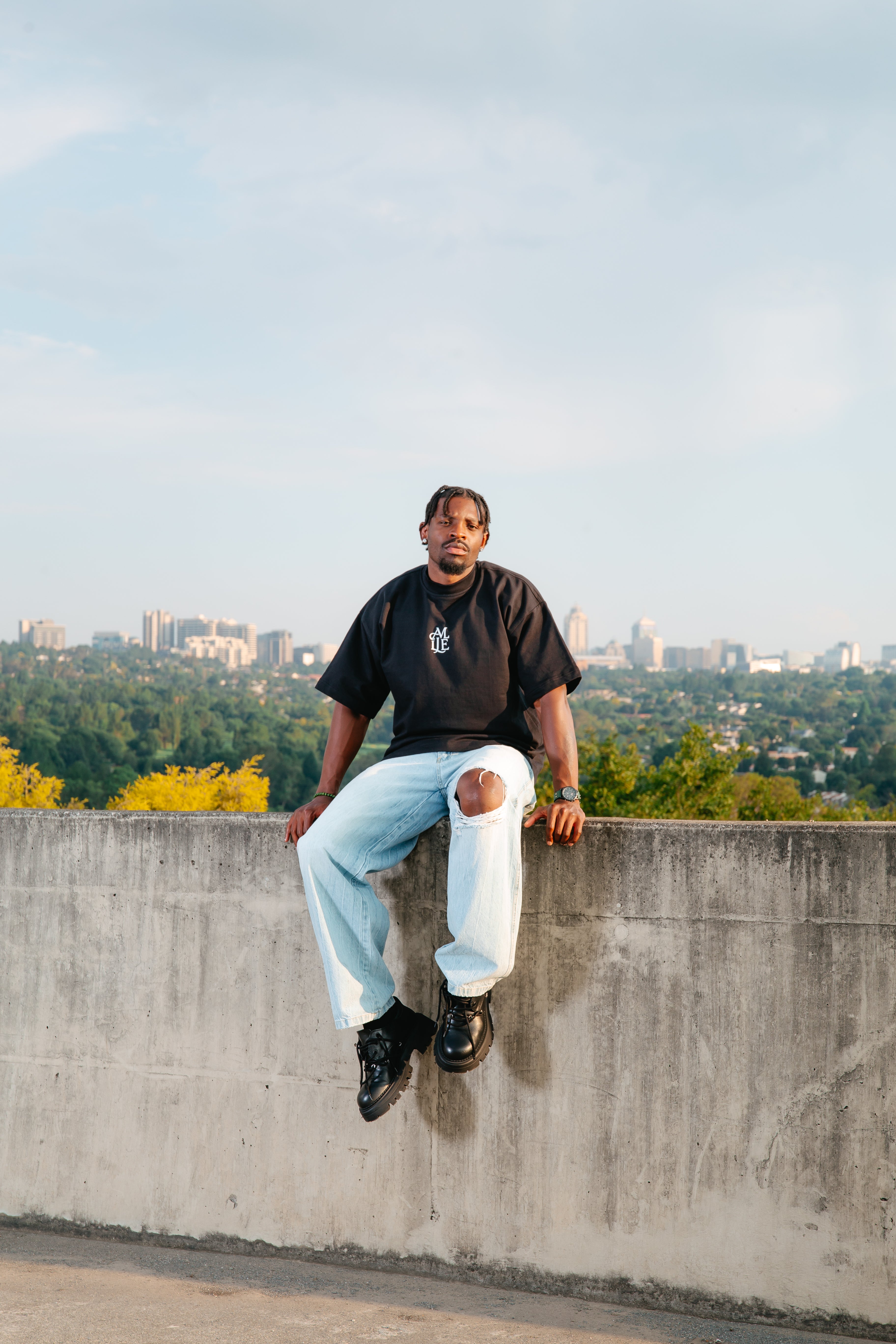 AMALUNE| Black Oversized Box Tee